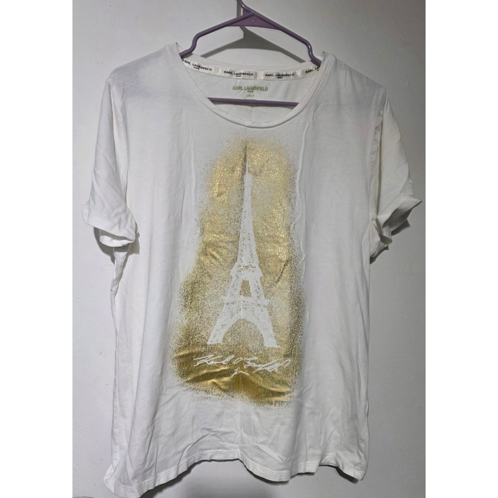 Women's Karl Lagerfeld White Gold Eiffel Tower Short Sleeve‎ Tee L